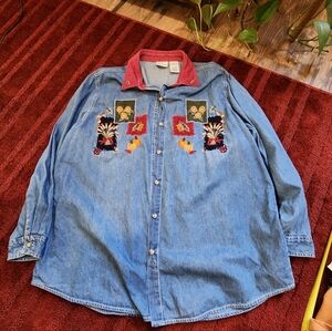 Fall Pumpkin Embroidered Denim Shirt